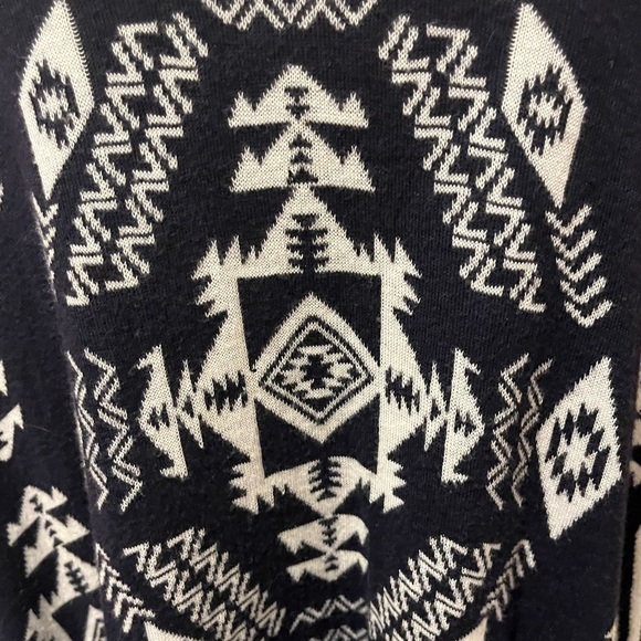 H&M Divided Navy and White Native Design Fringe Poncho, size Small - Picture 2 of 7